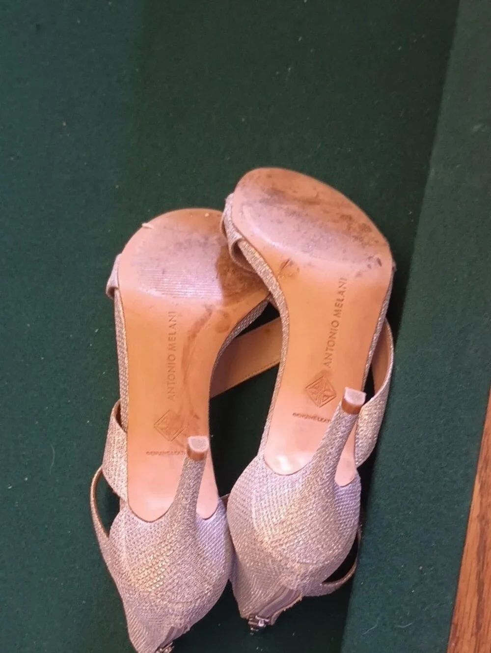 ANTONIO MELANI Shimmery Silver Strappy Ankle-Heel Sandals